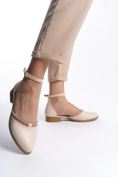 Kadın Trey Krem Cilt Taş Detaylı Yanları Acık Babet