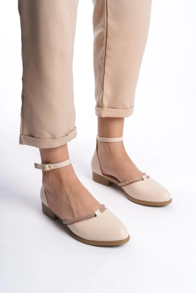 Kadın Trey Krem Cilt Taş Detaylı Yanları Acık Babet - 3