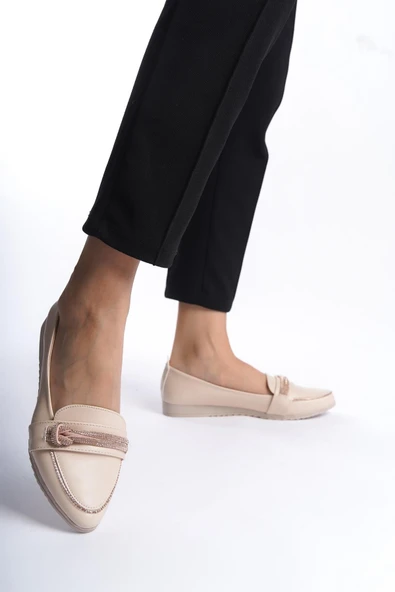 Kadın Marali Krem Taş Dedaylı  Düz Babet - 2