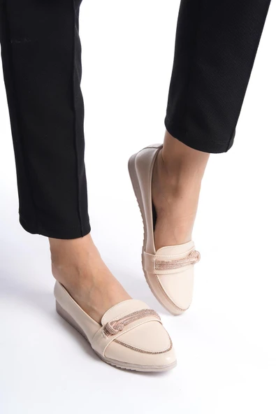 Kadın Marali Krem Taş Dedaylı  Düz Babet - 3