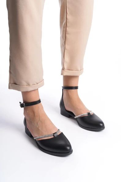 Kadın Trey Siyah Cilt Taş Detaylı Yanları Acık Babet - 2