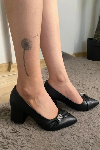 Kadın Mita Siyah Fiyonk Taşlı Alcak Ökçe Abiye Ayakkabı - 2