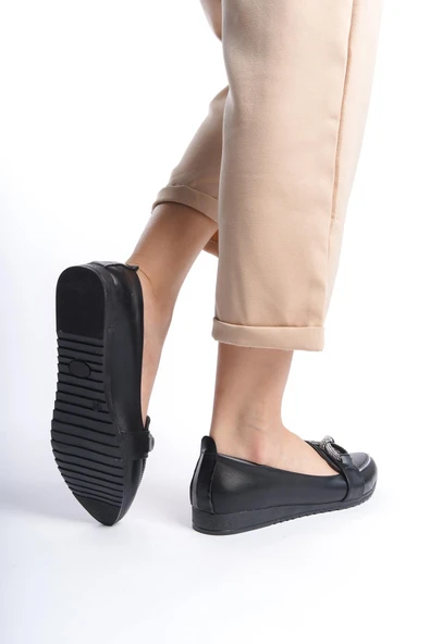 Kadın Tendi Siyah Fiyonk Taş Dedaylı  Düz Babet - 3