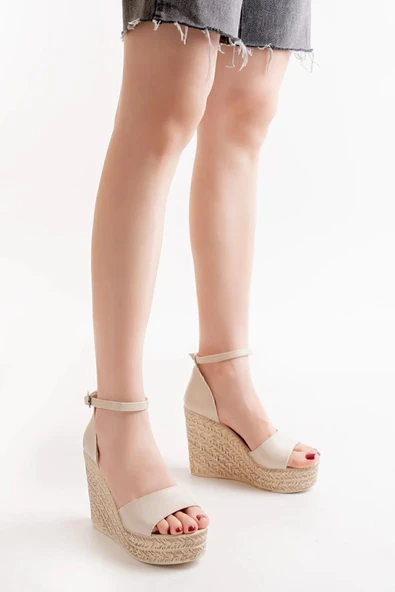 Kadın Verla Tek Bant Ten Cilt Yüksek Dolgu Taban Ayakkabı - 2