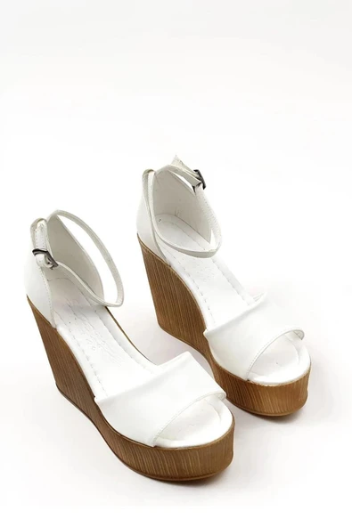 Kadın Verla Beyaz Tek Bant Yüksek Dolgu Taban Ayakkabı - 5