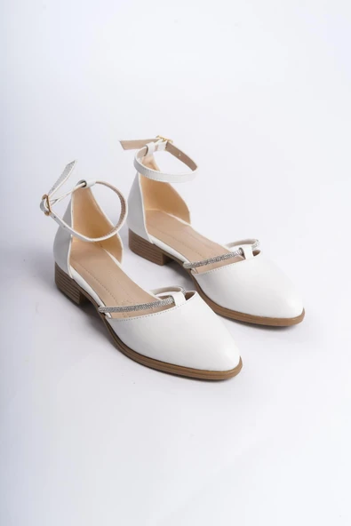 Kadın Trey Beyaz Cilt Taş Detaylı Yanları Acık Babet - 4