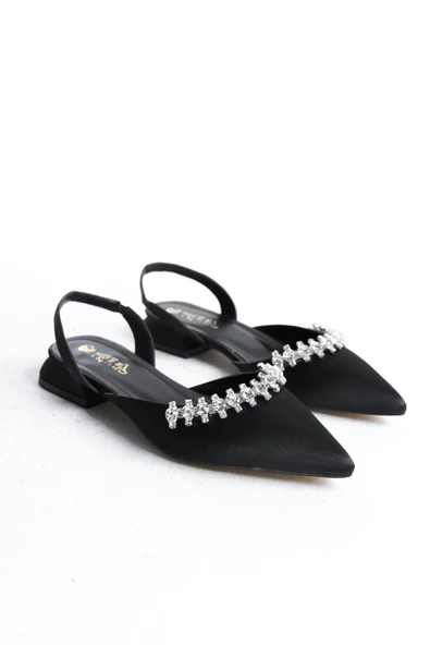 Kadın Best Siyah Saten Taşlı Arkası Açık Lastikli 2,5 Cm Kısa Blok Topuklu - 4