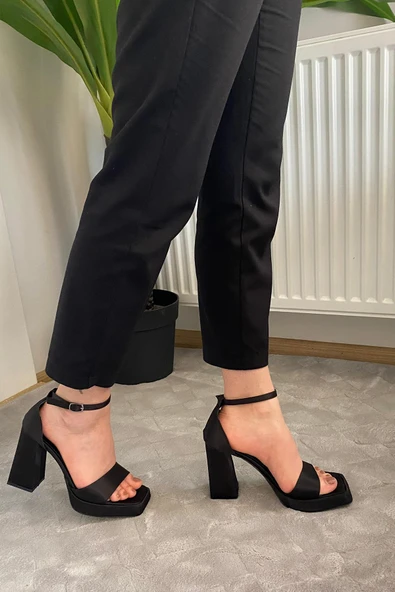 Kadın Verlino Siyah Saten Tek Bantlı Bantlı Bilektan Bağlamalı 10 cm Platfom Topuklu Aykkabı - 2