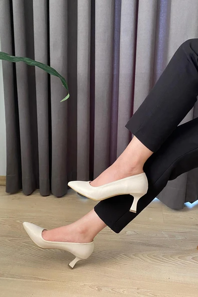 Kadın Sity Krem Cilt 6 cm İnce Topuklu Stiletto - 3