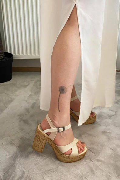 Kadın Leina Bej Çapraz Bant 10 cm Platfom Topuklu Mantar Taban Ayakkabı & Sandalet K-800 - 6