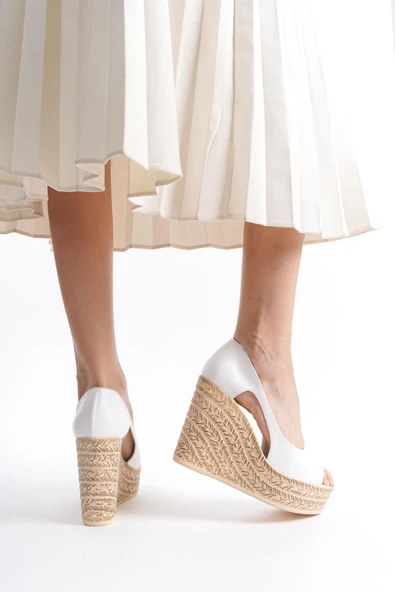 Kadın Beleon Beyaz 11 cm Platfomlu Dolgu Topuklu Ayakkabı - 3