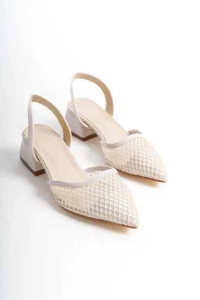 Kadın Teri Kre Fileli 4 cm Kalın Topuklu Ayakkabı - 4