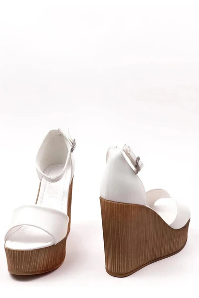 Kadın Verla Beyaz Tek Bant Yüksek Dolgu Taban Ayakkabı - 4