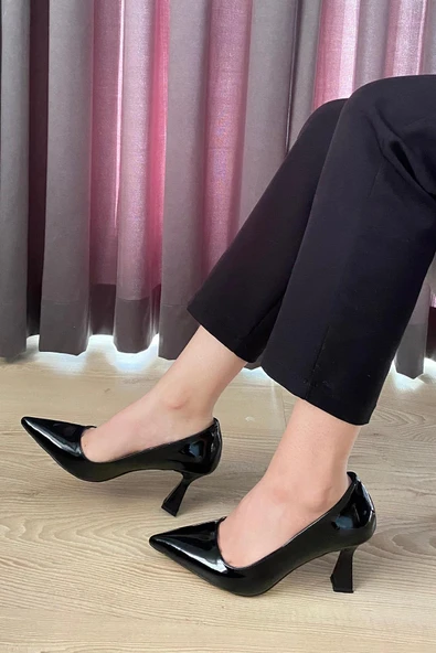 Kadın Samba Siyah Rugan 7 cm İnce Topuklu  Stiletto - 2