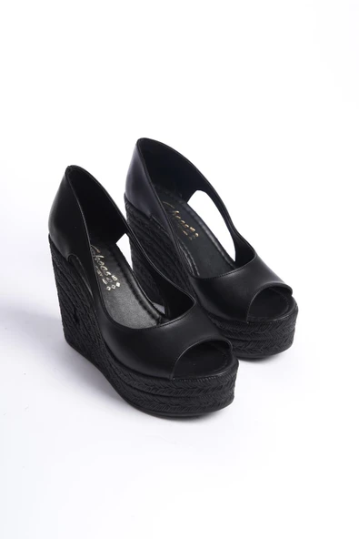 Kadın Beleon Siyah 11 cm Platfomlu Dolgu Topuklu Ayakkabı - 4