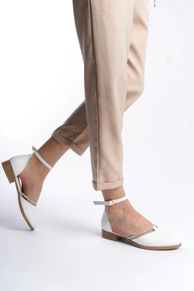 Kadın Trey Beyaz Cilt Taş Detaylı Yanları Acık Babet - 3