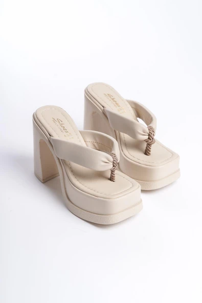 Kadın Geyala Bej Parmak Arası (12 cm ) Platform Topuklu Terlik - 4