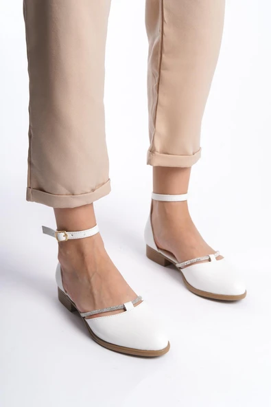 Kadın Trey Beyaz Cilt Taş Detaylı Yanları Acık Babet - 2