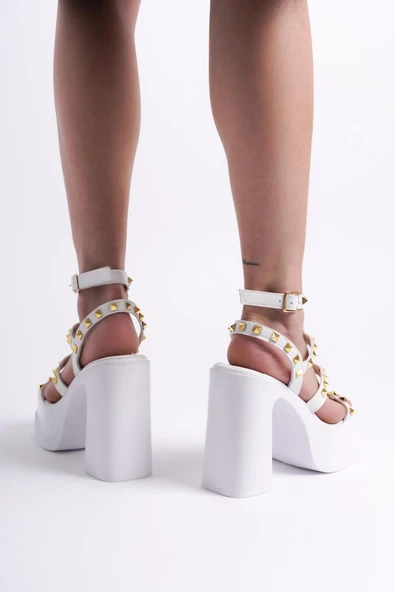Kadın Dilber Beyaz Bantlı Trok Detaylı  (12 cm ) Platform Topuklu Ayakkabı - 4