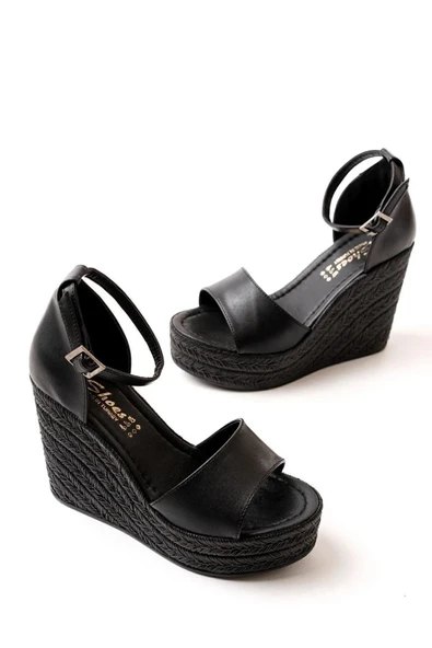 Kadın Verla Siyah Tek Bant Yüksek Dolgu Taban Ayakkabı - 3