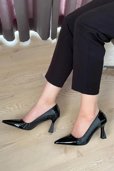 Kadın Samba Siyah Rugan 7 cm İnce Topuklu  Stiletto - 6