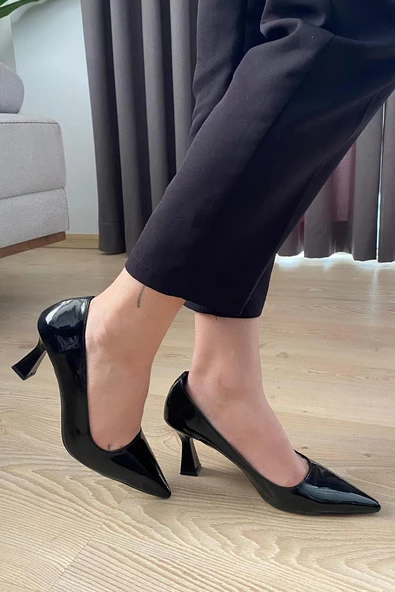 Kadın Samba Siyah Rugan 7 cm İnce Topuklu  Stiletto - 5