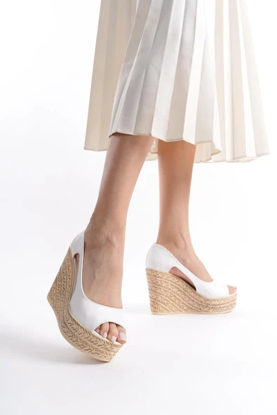 Kadın Beleon Beyaz 11 cm Platfomlu Dolgu Topuklu Ayakkabı - 2