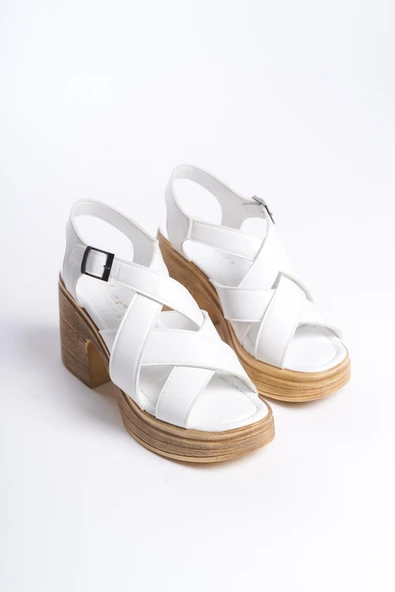 Kadın Diego Beyaz Ortopedik İç Taban( 8 cm )  Platform Topuk Sandalet - 4