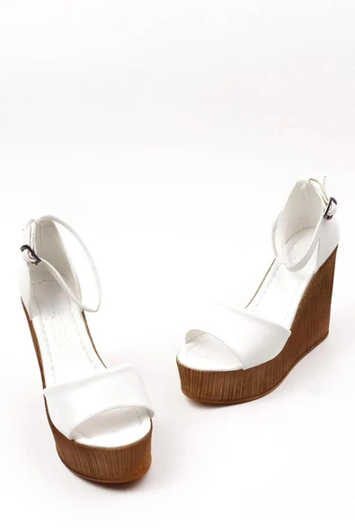 Kadın Verla Beyaz Tek Bant Yüksek Dolgu Taban Ayakkabı - 3