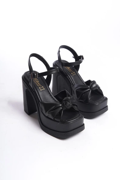Kadın Sersi Siyah Fiyank Bantlı (12 cm ) Platform Topuklu Ayakkabı - 4