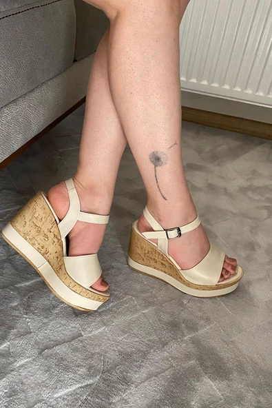 Kadın Livirpul Bej Cilt Tek  Bant Dolgu Taban Ayakkabı K-520 - 6