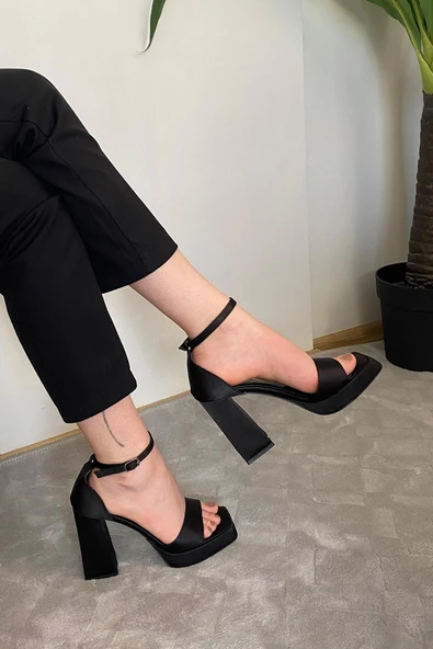 Kadın Verlino Siyah Saten Tek Bantlı Bantlı Bilektan Bağlamalı 10 cm Platfom Topuklu Aykkabı - 4