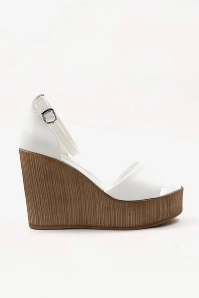 Kadın Verla Beyaz Tek Bant Yüksek Dolgu Taban Ayakkabı - 2