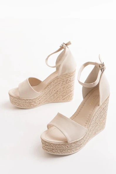 Kadın Verla Tek Bant Ten Cilt Yüksek Dolgu Taban Ayakkabı - 3