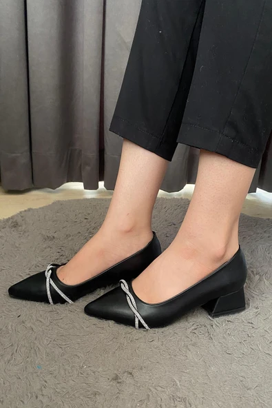 Kadın  Valeri Siyah Çapraz Taşlı Stiletto Alcak Ökçe Abiye Ayakkabı - 2