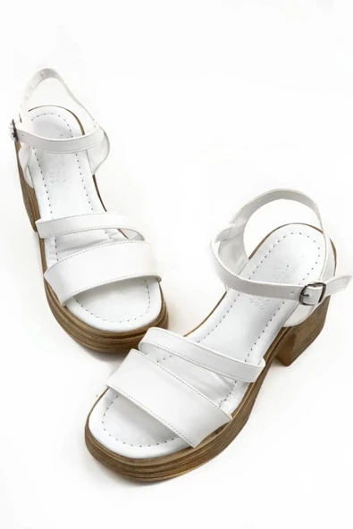 Kadın Ceylo Beyaz Ortopedik İç Taban Platform Topuk Sandalet - 3