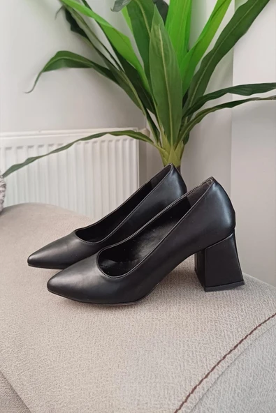 Kadın Nova Siyah Cilt 6,5 cm Kalın Topuklu Stiletto - 2