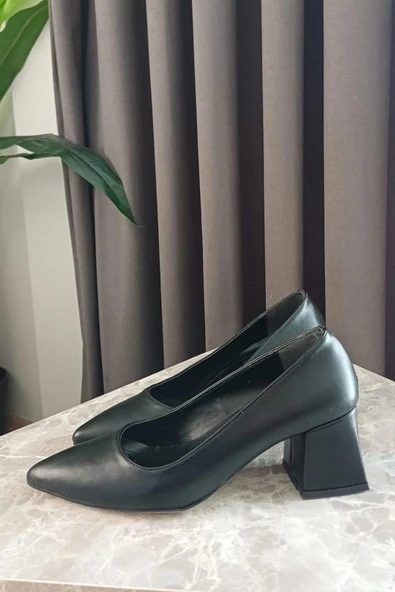 Kadın Nova Siyah Cilt 6,5 cm Kalın Topuklu Stiletto - 4
