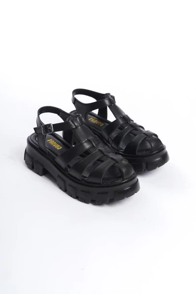 Kadın Petra Siyah Yüksek Taban Kafes Model Sandalet 950 - 4