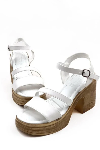 Kadın Ceylo Beyaz Ortopedik İç Taban Platform Topuk Sandalet - 2