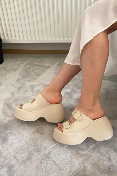 Kadın Oliver Bej İki Tokalı Kalın Taban Ortopedik Sandalet K-3040 - 5