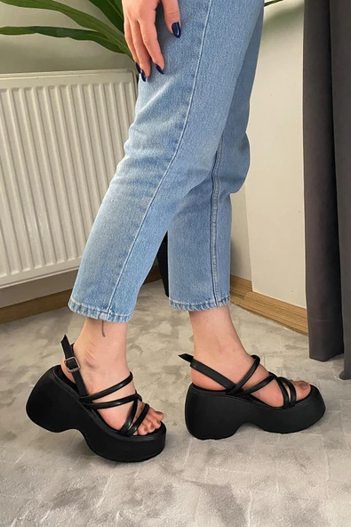 Kadın Anita Siyah Biyeli Kalın Taban Ortopedik  Sandalet  K-3020 - 4