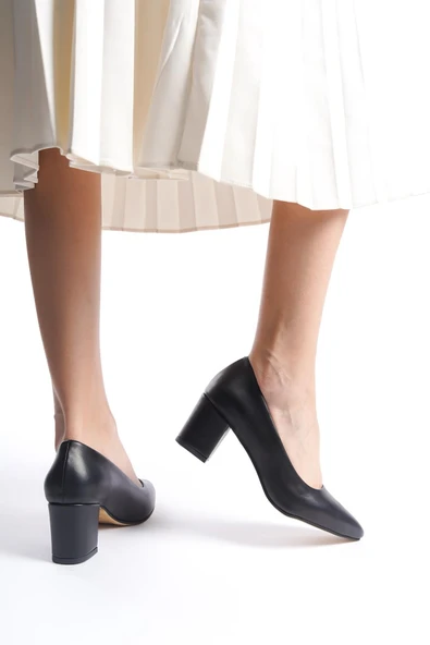 Kadın Camila Sitah Deri 6 Cm Kalın Topuklu Hafif Sivri Burunlu Klasık Ayakkabı - 3