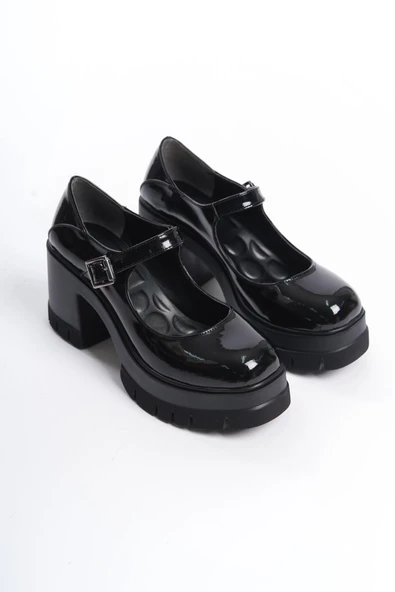 Kadın Ruby Siyah Rugan Tek Baretli 8 cm Topuklu Platformlu Ayakkabı - 4