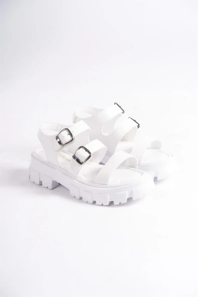 Kadın Seso Beyaz Yüksek Üç Bant Bilekten Bağlamalı Sandalet 970 - 4