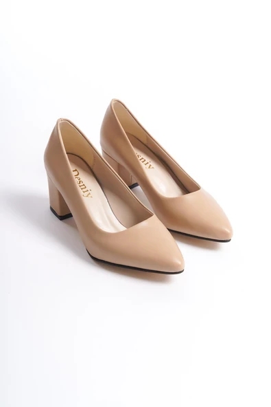 Kadın Camila Ten Cilt 6 Cm Kalın Topuklu Hafif Sivri Burunlu Klasık Ayakkabı - 4