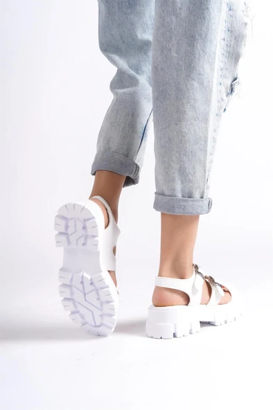 Kadın Seso Beyaz Yüksek Üç Bant Bilekten Bağlamalı Sandalet 970 - 3