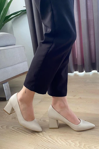 Kadın Nova Krem Cilt 6,5 cm Kalın Topuklu Stiletto - 2