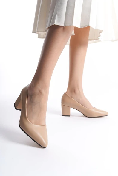 Kadın Camila Ten Cilt 6 Cm Kalın Topuklu Hafif Sivri Burunlu Klasık Ayakkabı - 2