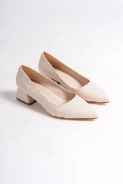 Kadın Mora Krem 3,5 cm Kalın Topuklu Ayakkabı - 4